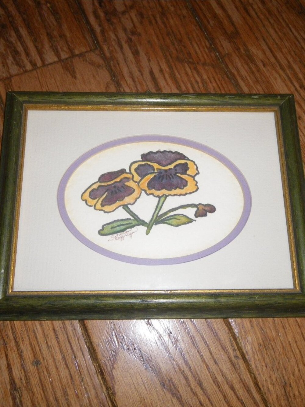 Vintage Small Framed Flower Sketch Sharon Stoffregen Primitive Country Art